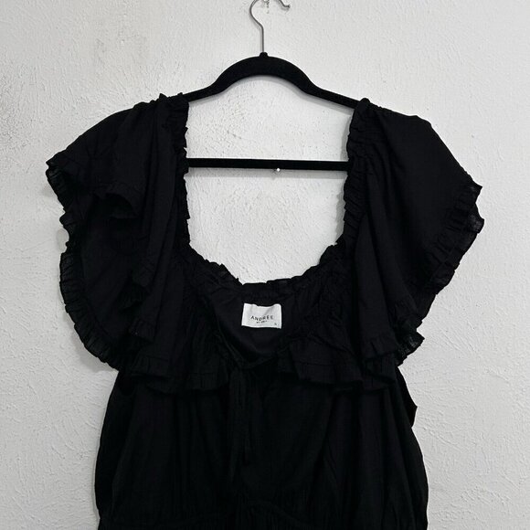 Andree By Unit Black Maxi Long Dress Size 1X Off The Shoulder Ruffled Tie Front - Picture 2 of 14